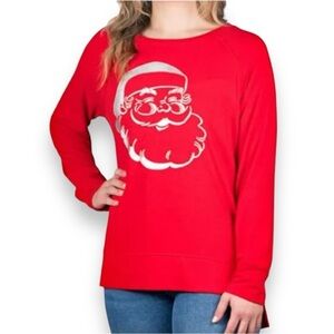 Silver Santa Holiday Red Long Sleeve Top Split Side Hi-low Sizes L, XL